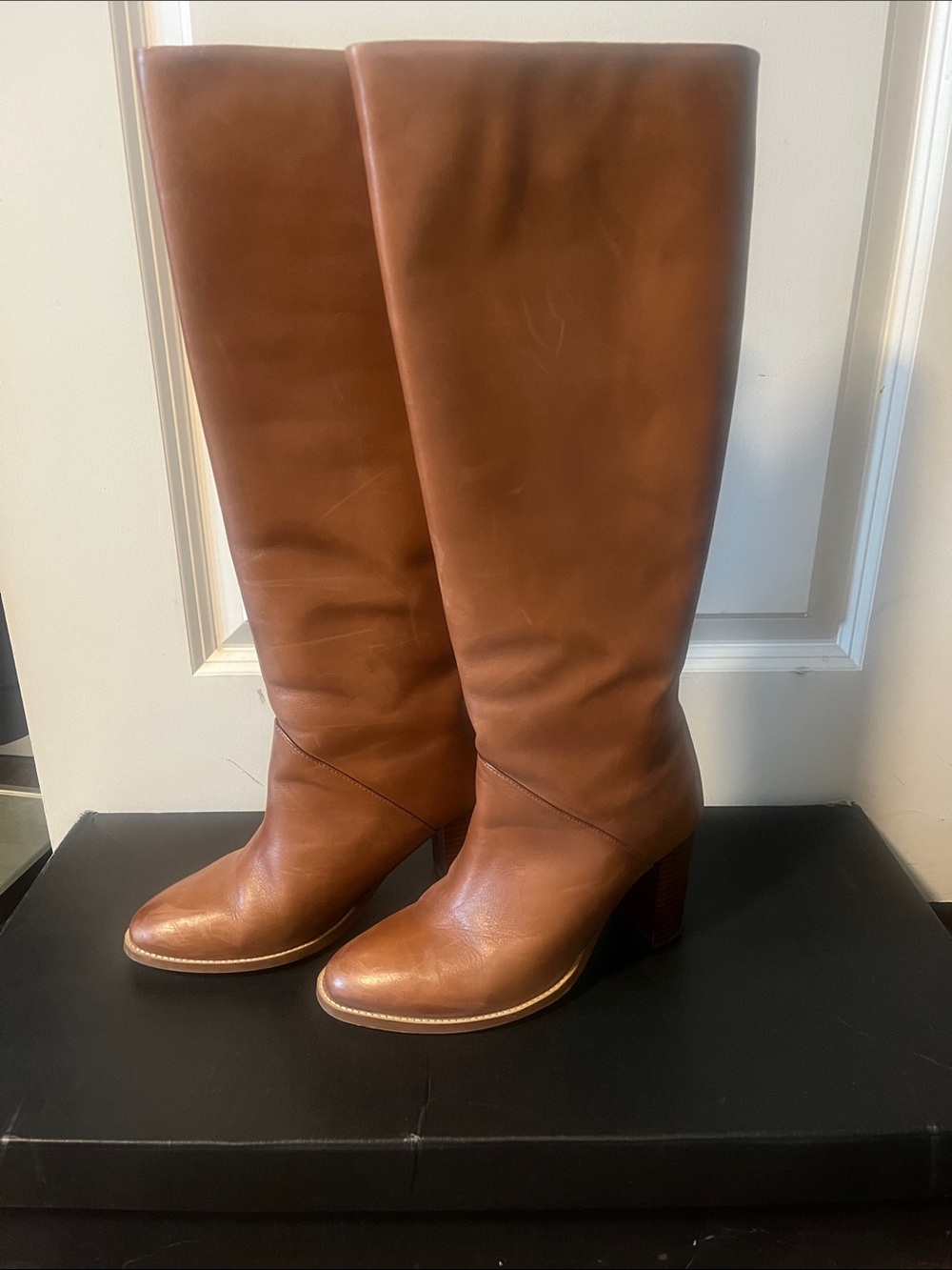 Banana Republic Factory Tall Leather Boots in Cognac Brown